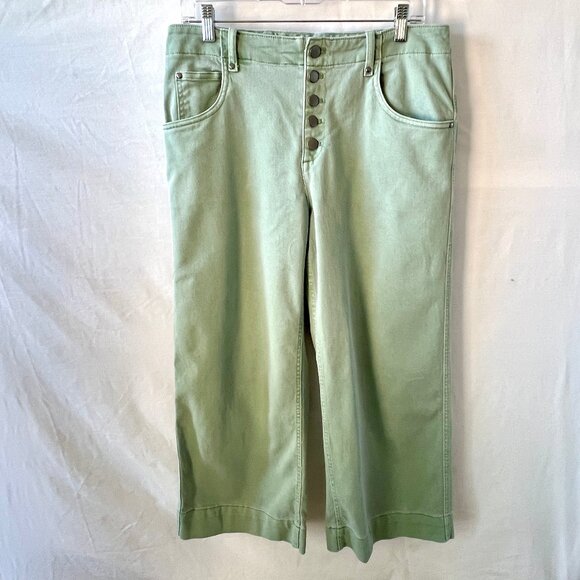 Gap High Rise Button Fly Wide-leg Crop Pants, Ashbury Green, Size 12, EUC - Picture 1 of 14